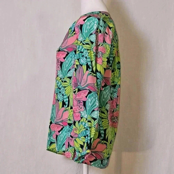 Lily Pulitzer 100% Silk Elsa Skip On It The  Frog-Floral Print Blouse SZ XS - Picture 4 of 12